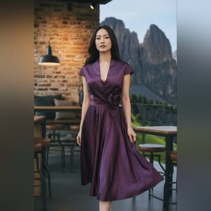 Elegant Purple Satin Midi Dress